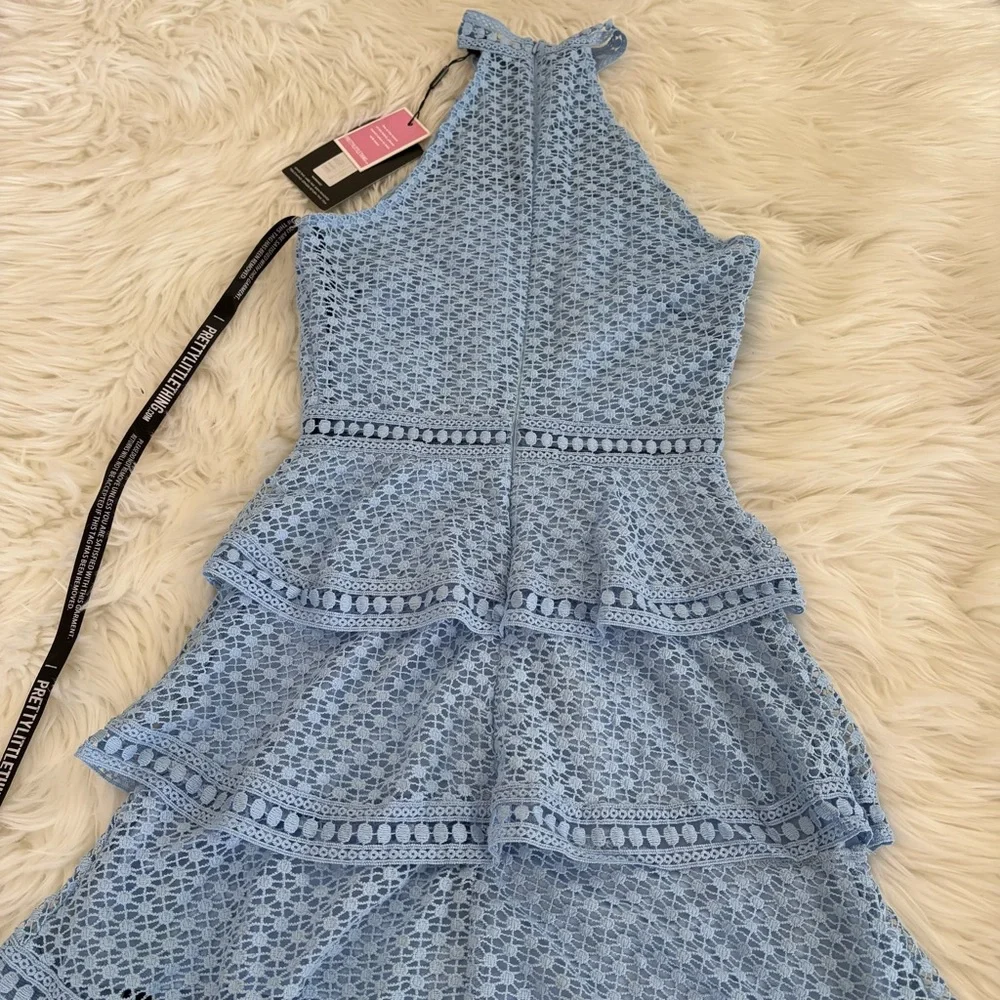 NWT Pretty Little Thing Raine Dusty Blue Ruffle Mini Dress - Picture 5 of 10